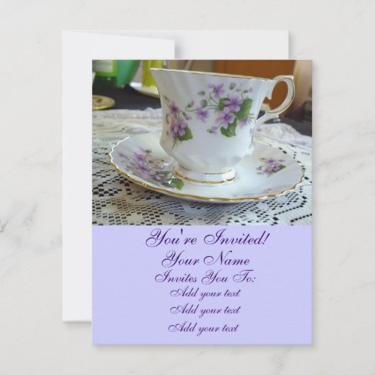 Teezeit-Einladungen in Vintage-Veilchen-Tasse Einladung (Vorderseite)