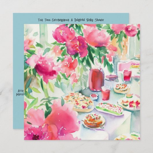 Teezeit Extravaganza: Teegarten, Babydusche Einladung (Vorne/Hinten)