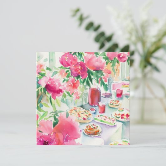 Teezeit Extravaganza: Teegarten, Babydusche Einladung (Stehend Vorderseite)