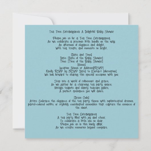 Teezeit Extravaganza: Teegarten, Babydusche Einladung (Rückseite)