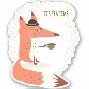 Teezeit Fuchs niedliche Doodle Aufkleber