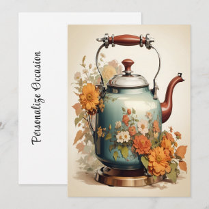 Teezeit Kaffeepause Zusammenkunft Teekanne Blumen Feiertagskarte