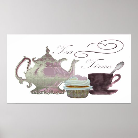 Teezeit-lila-Teekanne, Tee-up und Cupcake-Poster Poster (Vorne)