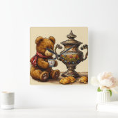 Teezeit mit Bär Quadratische Wanduhr (Zuhause)