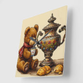 Teezeit mit Bär Quadratische Wanduhr (Winkel)