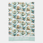 Teezeit mit Hummingvögeln Mit Monogramm Geschirrtuch (Vertikal)