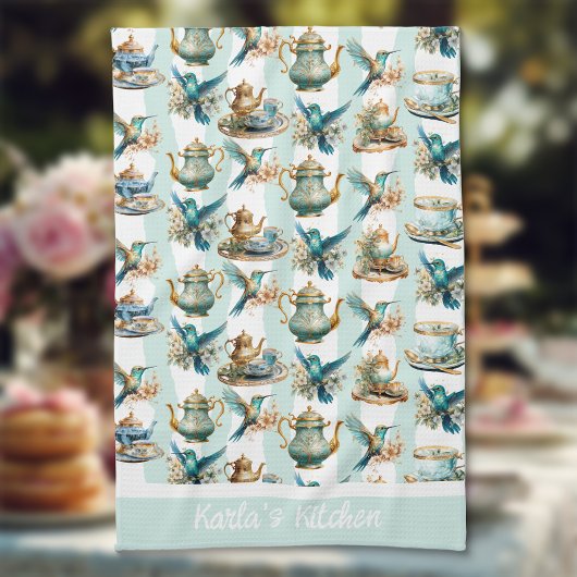 Teezeit mit Hummingvögeln Mit Monogramm Geschirrtuch