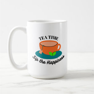 Teezeit niedliche Orangentasse und grüne Blätter Kaffeetasse