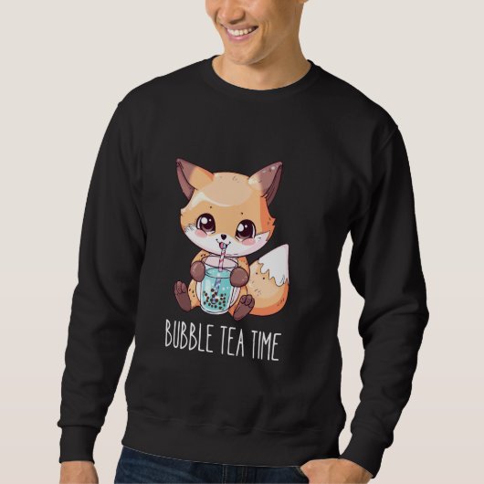 Teezeit - Niedlicher Fuchs trinkt Boba Tea Sweatshirt (Vorderseite)