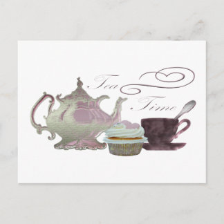 Teezeit Rosa Cupcake Kunst Postkarte