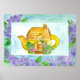 Teezeit Teapot Lilac Wasserfarbene Blume Hütte Poster