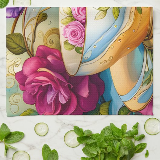 Teezeit - Tee-Cup Art Geschirrtuch (Gefaltet)