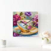 Teezeit - Tee-Cup Art Quadratische Wanduhr (Zuhause)