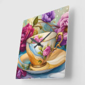 Teezeit - Tee-Cup Art Quadratische Wanduhr (Winkel)