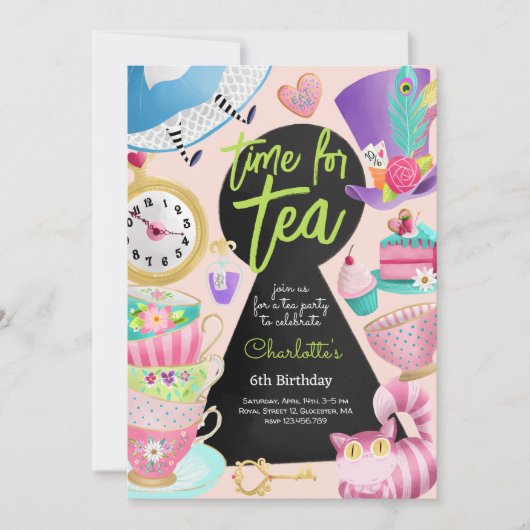 Teezeit, Tee zum Geburtstag Einladung (Vorderseite)