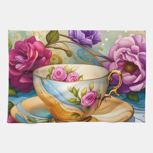 Teezeit - Teetassen-Kunst Geschirrtuch (Horizontal)