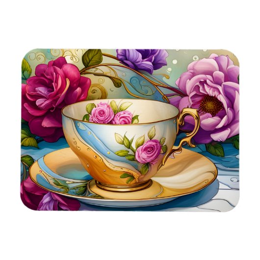 Teezeit - Teetassen-Kunst Magnet (Horizontal)