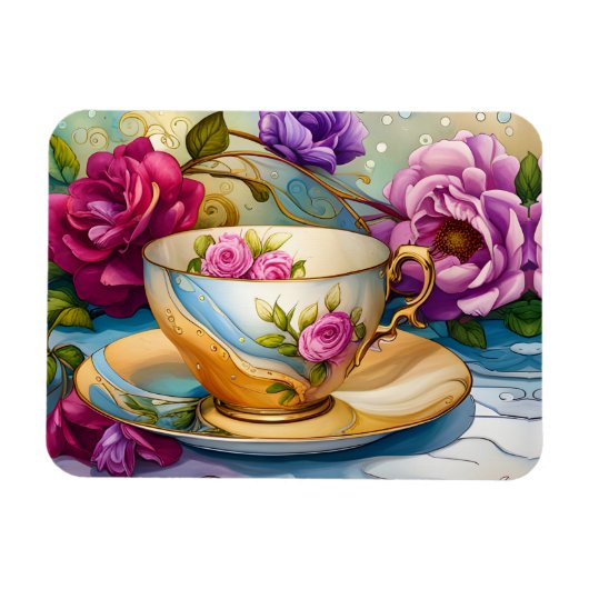 Teezeit - Teetassen-Kunst Magnet (Horizontal)