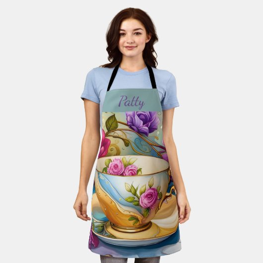 Teezeit - Teetassen-Kunst Schürze (Getragen)