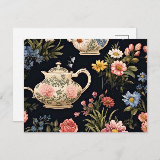 Teezeit, Vintages Muster Postkarte (Vorne/Hinten)