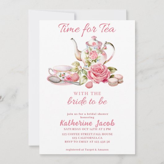 Teezeit Vintages rosa blühendes Brautparty Einladung (Vorderseite)