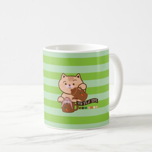 Teezeit von Katzen und Kaninchen Kaffeetasse (VorderseiteRechts)
