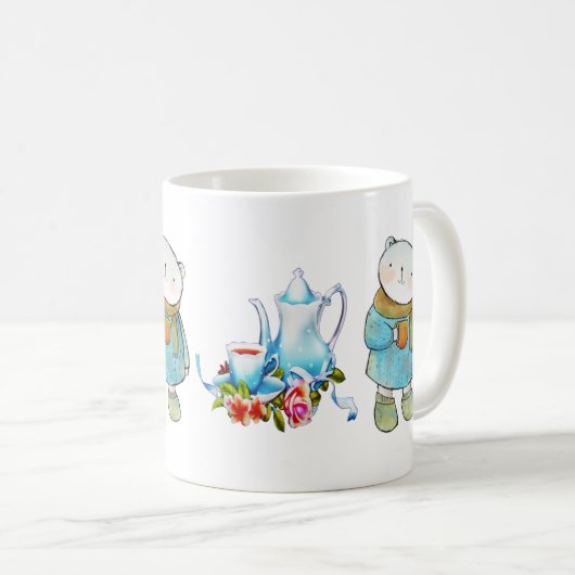 Teezeitblauer Bär mit Teapot-Design Kaffeetasse (VorderseiteRechts)