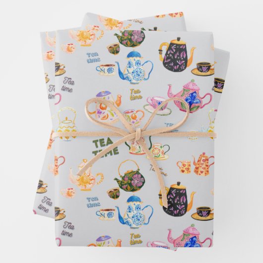 Teezeitmuster - Teebecher und Teekanne in Geschenkpapier Set (Beispiel)