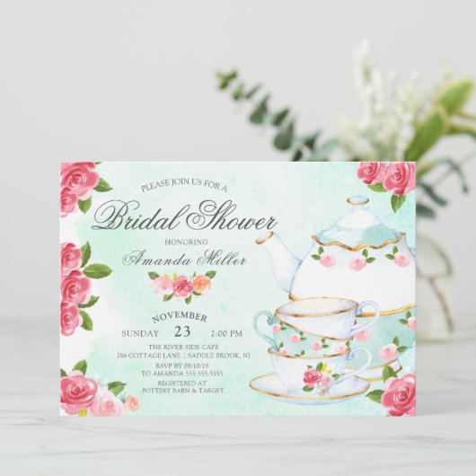 Teezeremonie auf dem Wasser Brautparty Einladung (Stehend Vorderseite)