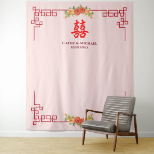 Teezeremonie in orange-gelben Blumenmotiven Wandteppich