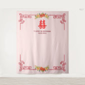 Teezeremonie in orange-gelben Blumenmotiven Wandteppich (Vorderseite)