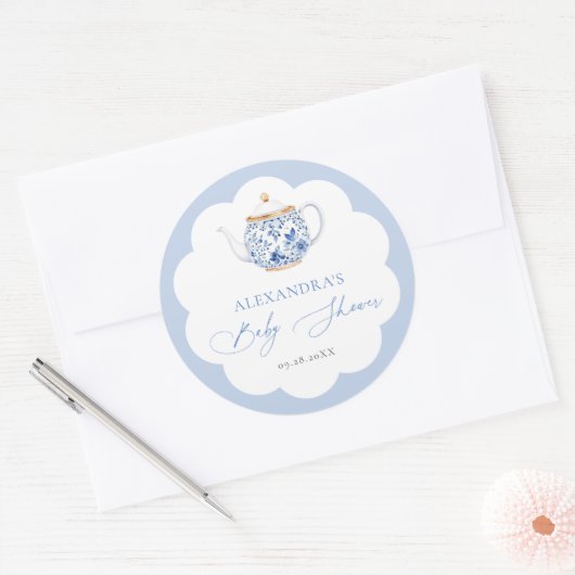Teezubereitung Blaue Schrift Eleganter Junge Baby Runder Aufkleber (Umschlag)