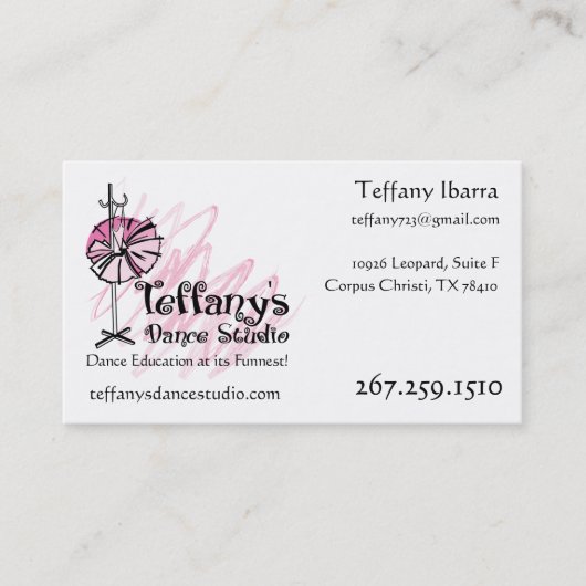 Teffany's Dance Studio Business Card - Benutzerdef Visitenkarte (Vorderseite)