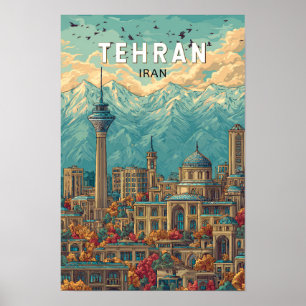 Teheran Iran Illustration Reise Kunst Vintage Poster