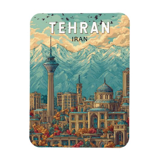 Teheran Iran Illustration Travel Art Vintag Magnet (Vertikal)