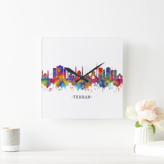 Tehran Iran Skyline Quadratische Wanduhr (Zuhause)