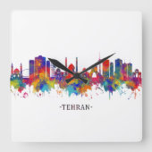 Tehran Iran Skyline Quadratische Wanduhr (Vorderseite)