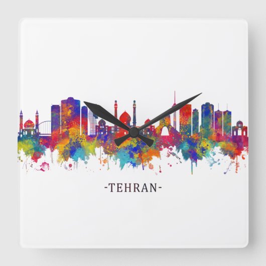 Tehran Iran Skyline Quadratische Wanduhr (Vorderseite)