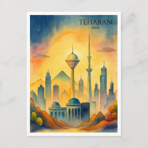 Tehran Iran Skyline Watercolor Cityscape Feiertagspostkarte