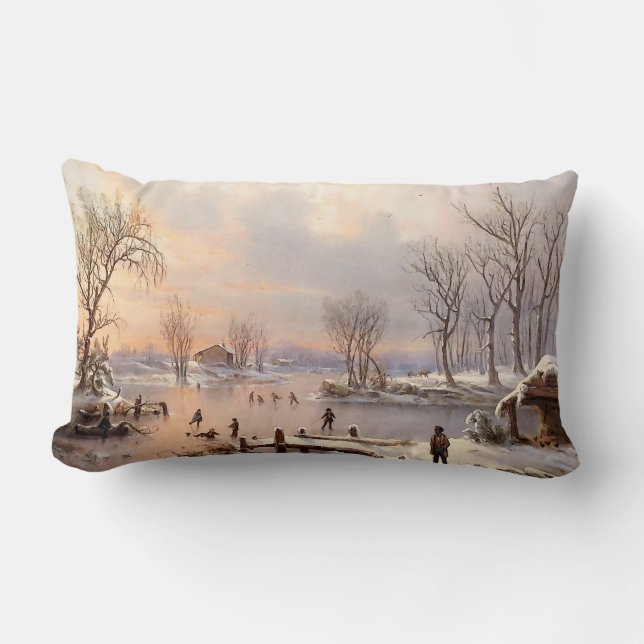 Teich-Eis-Skaten-Winter-Schnee-Landthrow-Kissen Lendenkissen (Vorderseite)