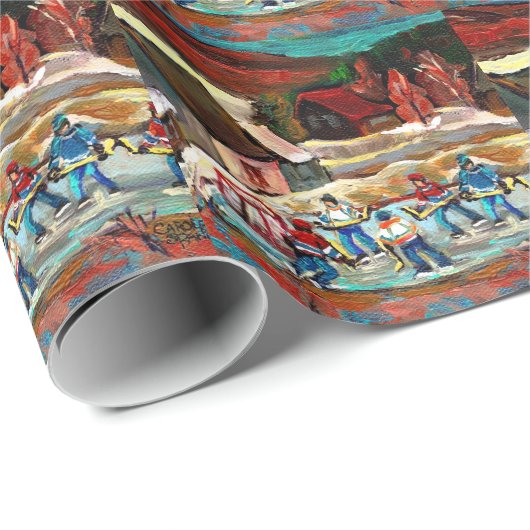 TEICH-HOCKEY-WINTER-LAND-SZENE GESCHENKPAPIER (Rolleneckpunkt)