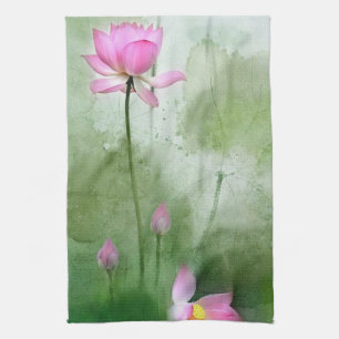 TEICH LOTUS L Chinese-Bürsten-Malerei-Kunst Handtuch