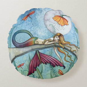 Teich-Meerjungfrau Fantasy-Kunst von Molly Harriso Rundes Kissen