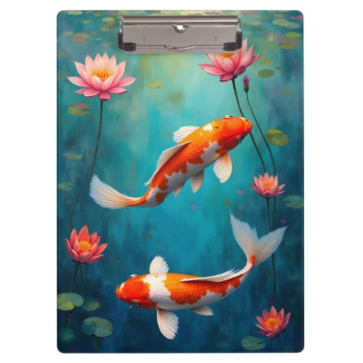 Teich mit Koi und Seerosen Klemmbrett (Vorderseite)