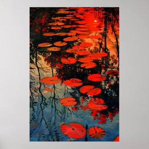 Teich mit roten Seerosen Kunstprint Abstracter Son Poster