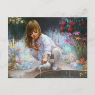 Teich und Mädchen Postkarte