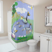 Teiches im Cartoon mit Gänsen und Enten Duschvorhang (Beispiel)