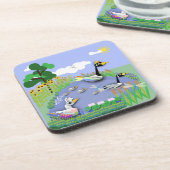 Teiches im Cartoon mit Gänsen und Enten Getränkeuntersetzer (Linke Seite)