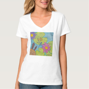 Teichszene (weiß) - Damen V-Ausschnitt T-Shirt