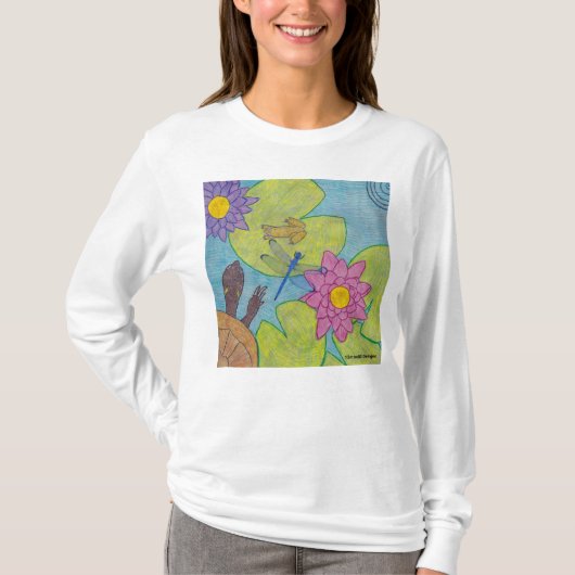 Teichszene (weiß) - Shirt für Frauen mit langem Sc (Vorderseite)